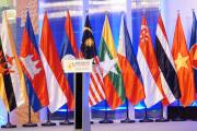 Flags of ASEAN and the ten ASEAN countries on stage